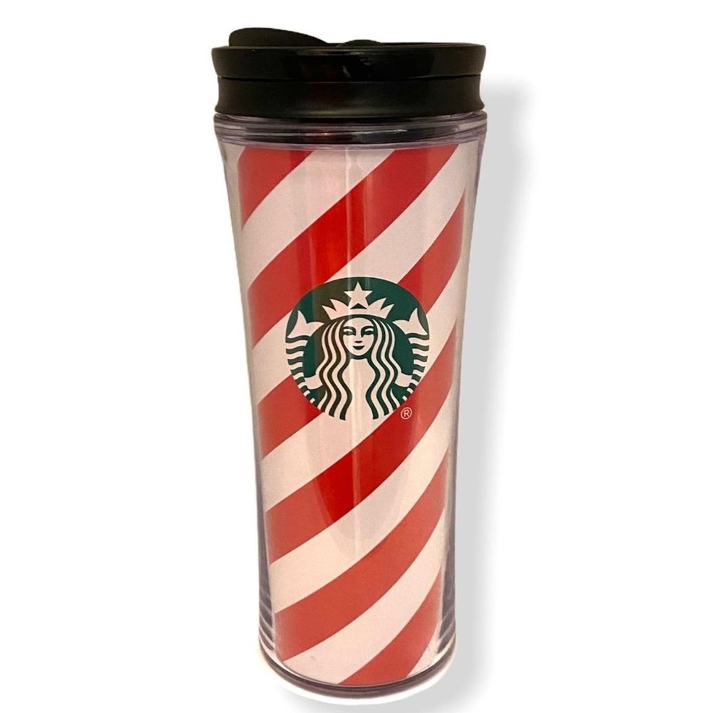 Starbucks Red and White Striped Travel Tumbler 16 Fluid Ounce Coffee Tea Holiday